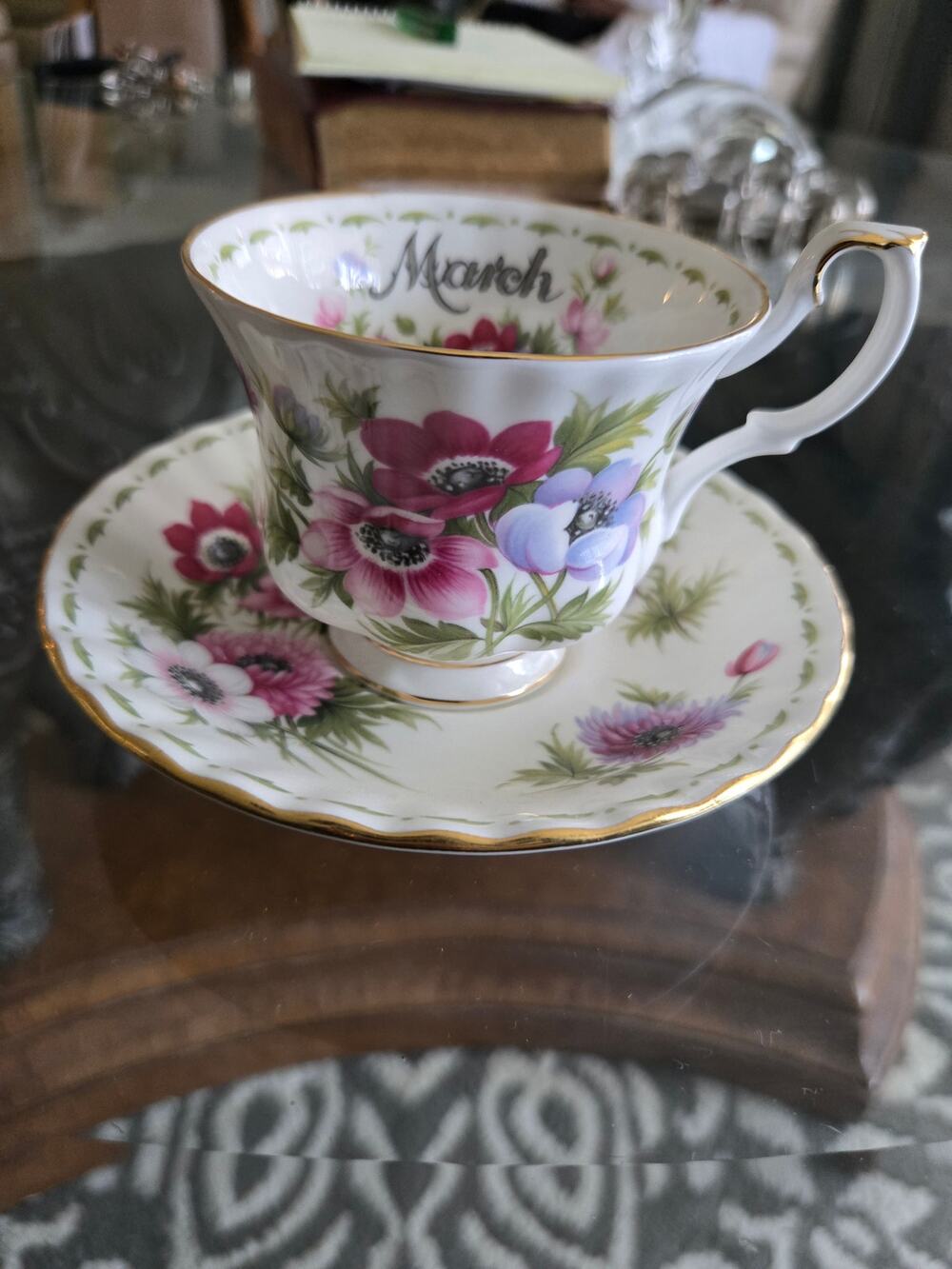 Royal Albert March Anemone Flower Of The Month Teacup Cup Saucer, 5 inch saucer